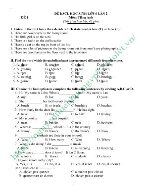 10 Đề khảo sát chất lượng lần 2 môn Tiếng Anh Lớp 6 - Nguyễn Thiên Hương